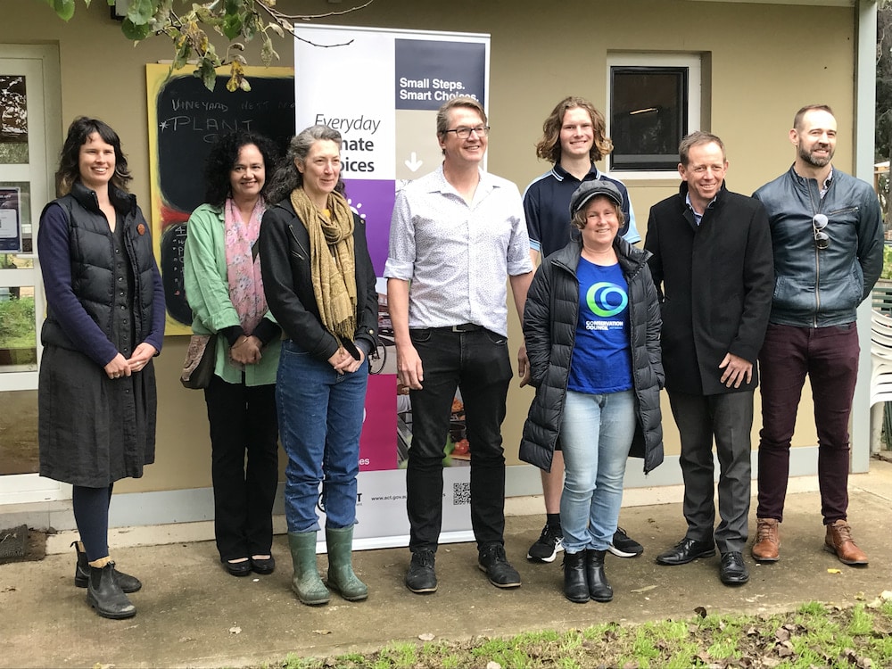 Minister Shane Rattenbury (right), with recipients of the ACT Government's Community Zero Emissions Grants Program. Photo: Nick Fuller