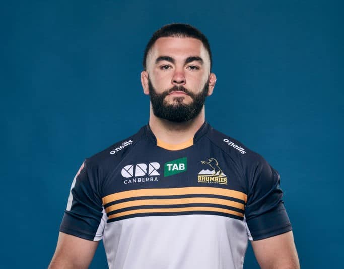 CANBERRA, AUSTRALIA - FEBRUARY 09: Luke Reimer poses during the ACT Brumbies Super Rugby 2022 headshots session at Brumbies HQ on February 09, 2022 in Canberra, Australia. (Photo by Brett Hemmings/Getty Images for Rugby Australia)