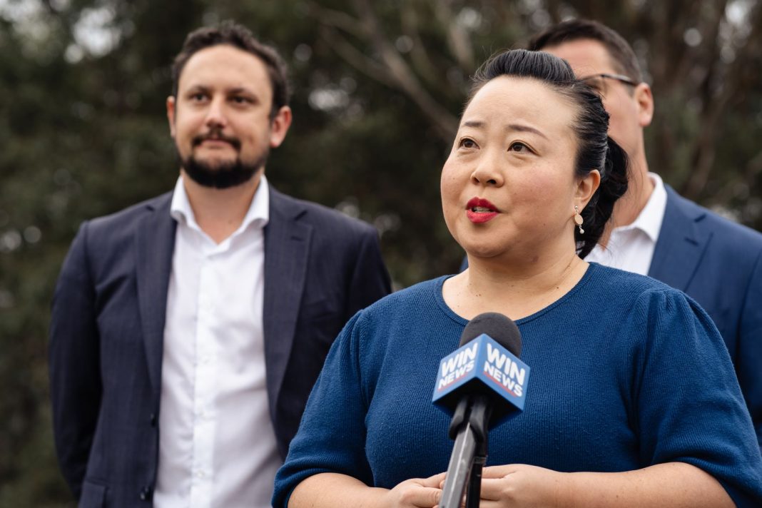 Canberra Liberals leader Elizabeth Lee speaking to the media