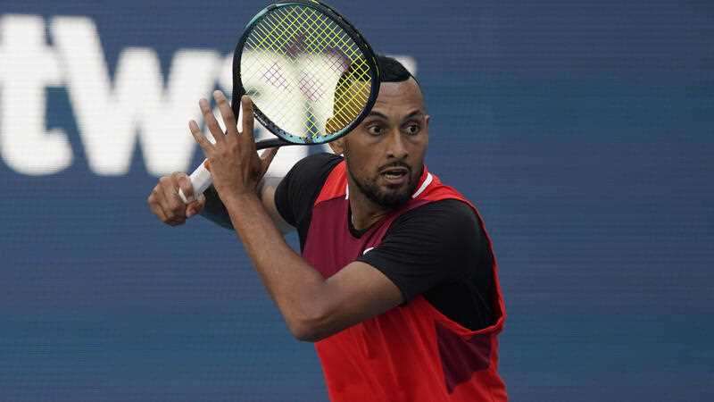 Australian tennis player Nick Kyrgios waits for a ball hit by his opponent