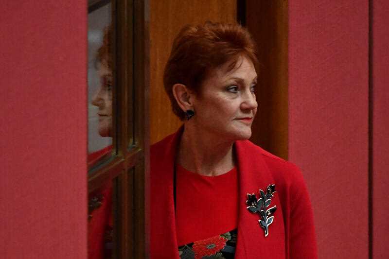 One Nation leader Senator Pauline Hanson in the Senate chamber at Parliament House in Canberra