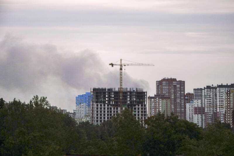 Smoke rises from buildings after Russian missile strikes in Kyiv, Ukraine