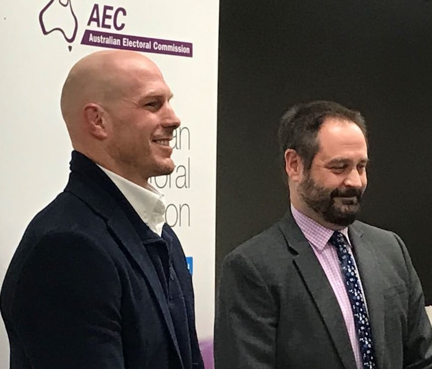Senator David Pocock and David Molnar, Australian Electoral Officer for the ACT