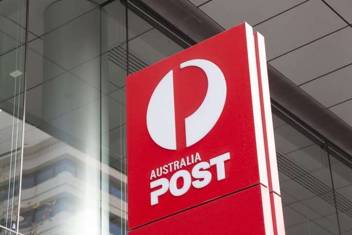 Sign of Australia Post outside its office in Bourke Street, Melbourne