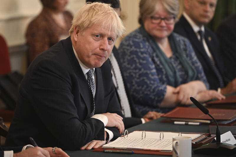 Britain's Prime Minister Boris Johnson speaks at the start of a cabinet meeting, in Downing Street, London, Tuesday, July 5, 2022.