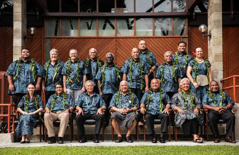 17 Attendees pose during the family photo at the Pacific Islands Forum leaders summit, in Suva, Fiji Thursday, July 14, 2022