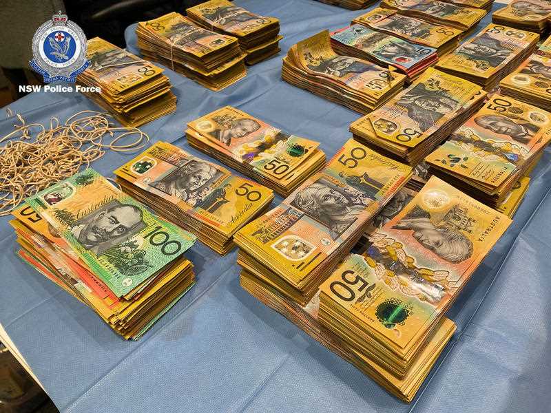 money seized by the NSW Police following a raid on a home in Sydney NSW