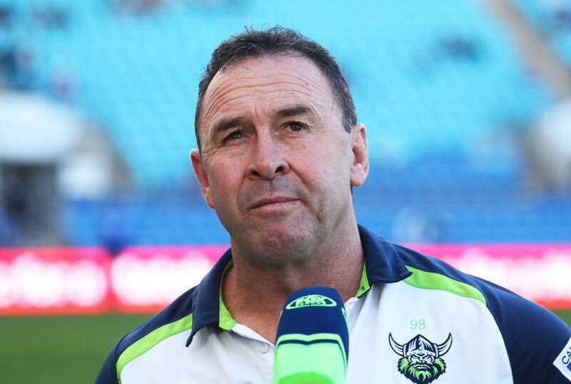 Raiders coach Ricky Stuart looks on during an NRL game in July 2022