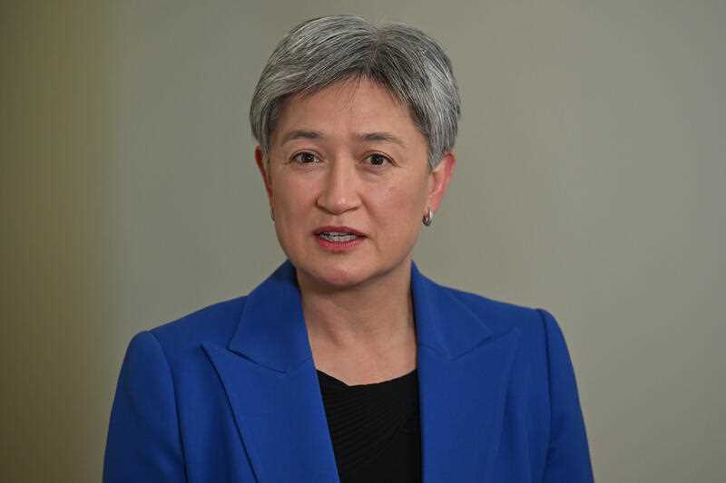 Minister for Foreign Affairs Penny Wong at a press conference at Parliament House in Canberra