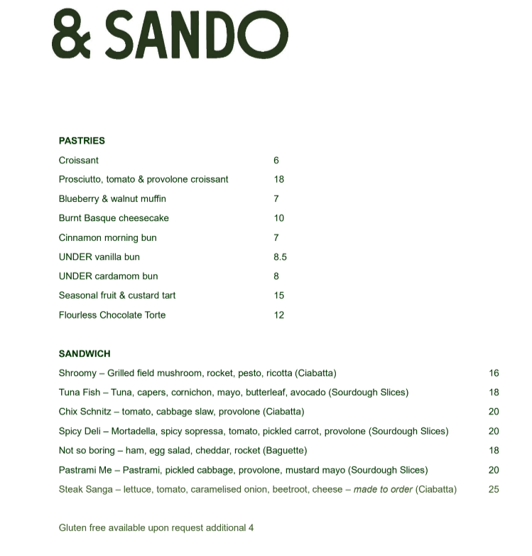 &Sando menu